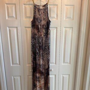 Halter Maxi Dress -Sexy Exotic Multi Colors Size L with side slits